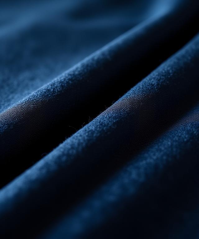 Dettaglio macro di un tessuto in cashmere blu navy di alta sartoria